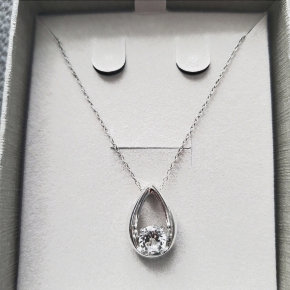 6.0mm Lab-Created White Sapphire Teardrop Pendant in Sterling Silver (J004)